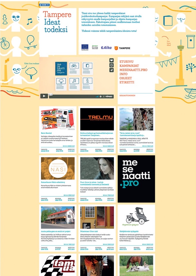 An example of a Mesenaatti.Pro site: Tampere – Ideat todeksi